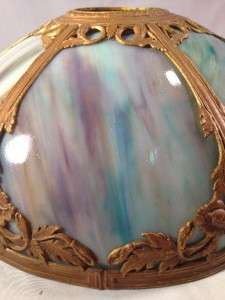   Antique~ Blue~Purple Slag Glass Lamp Shade Art Nouveau~6 Panel~Fabulos