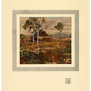  1911 Print Garden Bloom Country House Tree Flowers Art 