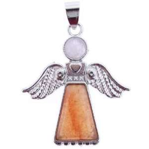  Pendants   Red Aventurine Angel Love Inlay Silver Plated Metal 