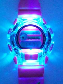 Sports Shock Watch Ice Out Pink Bling Watch w/ 7 Color Flashing 