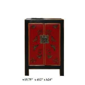  Chinese Red Black Golden Butterflies End Table As1067 