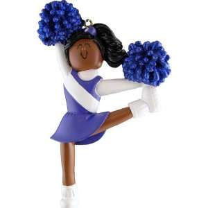  3953 African American Cheerleader Blue Christmas Ornament 