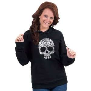  White Floral Skull American Apparel Pullover Hoodie 