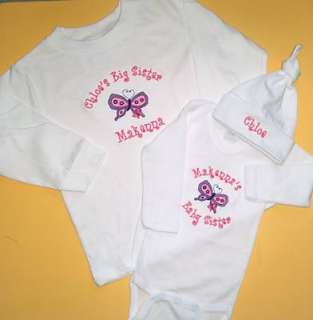 Personalized BUTTERFLY Little Baby Sister ONESIE SET  