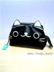 Japan Wara Heko Black Cat Cosmetic Bag Purse w/ Mirror  