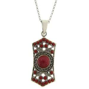  Sterling Silver Red Enamel Vintage Pendant Jewelry