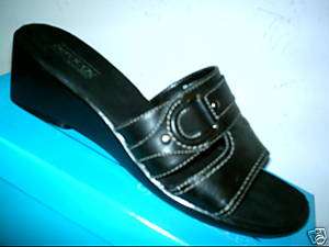 AEROSOLES Womens Black Slip On Shoes Wedge Heels Open Toe Sandals 9 M 