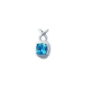   Blue Topaz Square Pendant Bezel Set In Sterling Silver With Twist Bail