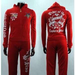 Womens Red Velour I Love OES Order of the Eastern Star Hooded Zip up 