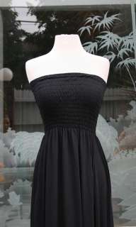 Black Smocked tube maxi long dress jersey S M L  