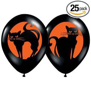  Qualatex Black Cat & Moon 11 Round Latex Balloons, Black 