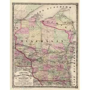  RAILROAD AND TOWNSHIP MAP OF WISCONSIN (WI) BY GEORGE F 