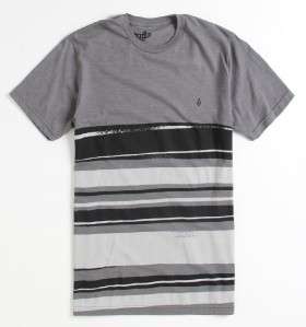 Volcom Stone Drab Stripe Tee Mens Gray Black T Shirt New NWT  