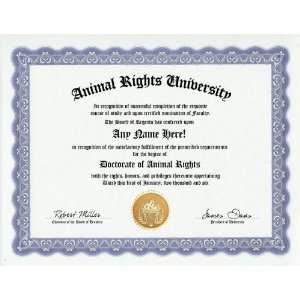  Animal Rights Activist Degree Custom Activism Gag Diploma 