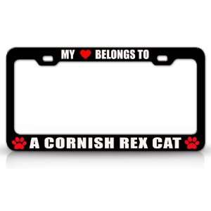 MY HEART BELONGS TO A CORNISH REX Cat Pet Auto License Plate Frame Tag 