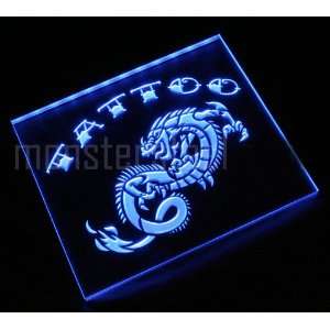  BLUE LED TATTOO DRAGON Sign for Shop Neon Open NEW Health 