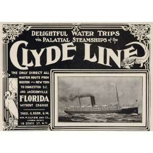 1904 Ad Clyde Line Theo. G. Eger Steamship Cruise Ship   Original 