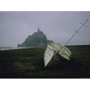  Boat and Mont St. Michel, Islet in Northwestern France, in 