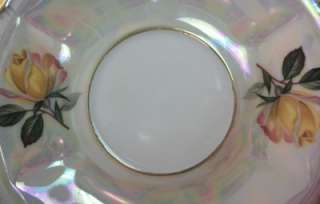 Beautiful Cup & Saucer Set, Irridescent Body With A Yellow Rose That 