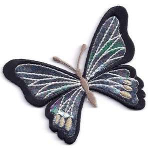 BUY 1 GET 1 OF SAME FREE/Butterfly, Black w/Silver Iron On Embroidered 