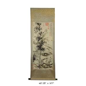    Chinese Print Ink Brush Bamboo Tree Scroll Painting