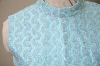 VINTAGE 50s 60s LIGHT BLUE DRESS with SILVER DETAIL Size Medium  