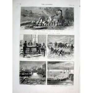  Floods Around Paris France Antique Print 1876