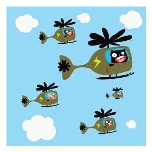  Monsters flying helicopters Giclee Poster Print