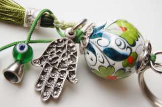   Hand Key Chain Handmade Evil Eye and Turkish Ceramic Silver Plated