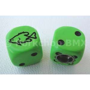  Porkchop BMX Dice Bicycle Valve Caps (pair)   LIME GREEN 