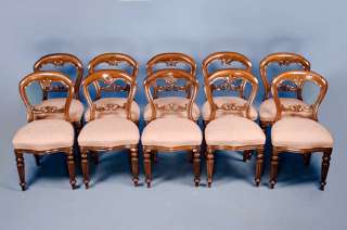 Antique Set of 10 Victorian Balloon Back Style Dining Chairs