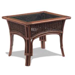  Tigre Bay Rattan End Table with Glass Top