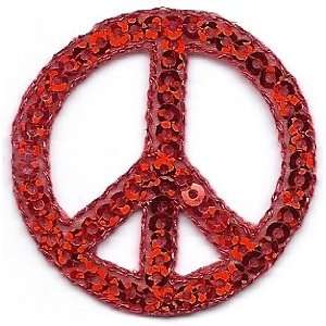   Peace Sign, Red Sequin   Iron On Embroidered Applique 