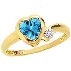  14K Yellow Gold Simply Heart Gemstone Ring Swiss Blue 