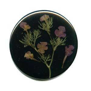    Pocket Mirror Black with 6 Small Purple Pressed Flowers Beauty