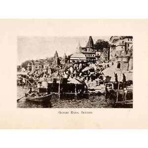  1924 Print Ganges River Benares Varanasi Kashi Boat Ghat Temple 