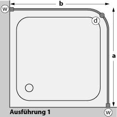 Eckige duschvorhangstange L Form ausführung 1 Wandbefestigung