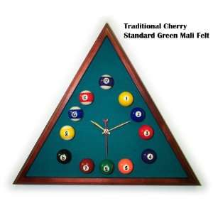   Cherry Triangle Billiard Clock Std Green Mali Felt 