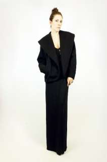 Vtg 50s 60s Blk ALPACA WOOL Swing HUGE COLLAR Cropped Avant Garde 