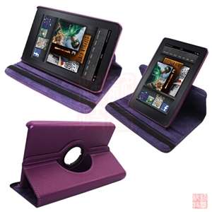   Rotating W/Stand Leather Case Cover for  Kindle fire Purple
