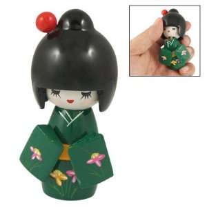   Pattern Kimono Shyly Smiling Girl Wooden Kokeshi Doll