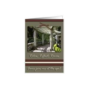 Spa Retreat invitation, Relaxing Garden with Archway Card