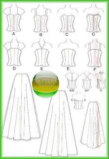   Dress as shown with Boned top and skirt pattern. Eight variations