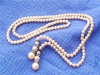 VINTAGE VICTORIAN 32 INCH LARIAT BOLO STYLE PEARL NECKLACE VERY OLD 
