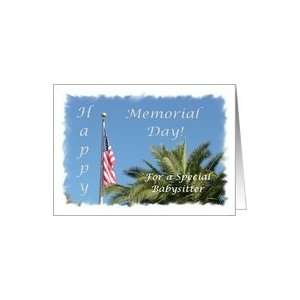 Memorial Day Babysitter, USA Flag and Palm Tree Card