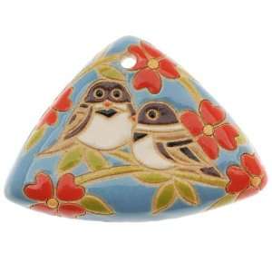 Golem Design Studio Glazed Ceramic Triangle Pendant Dual Birds 34.5mm 