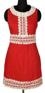 NEW $118 White Chocolate Lace Patchwork Red Cotton Tunic Dress Small S 
