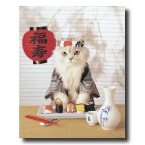  Japanese Sushi Cat Kitten Cook Diner Kitchen Decor Wall Picture 