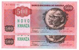 ANGOLA 2x500 Novo Kwanza/500 Kwanza 1980s.P123 Simil.CU  