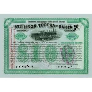  Atchison, Topeka and Santa Fe Stock Certificate 28X42 